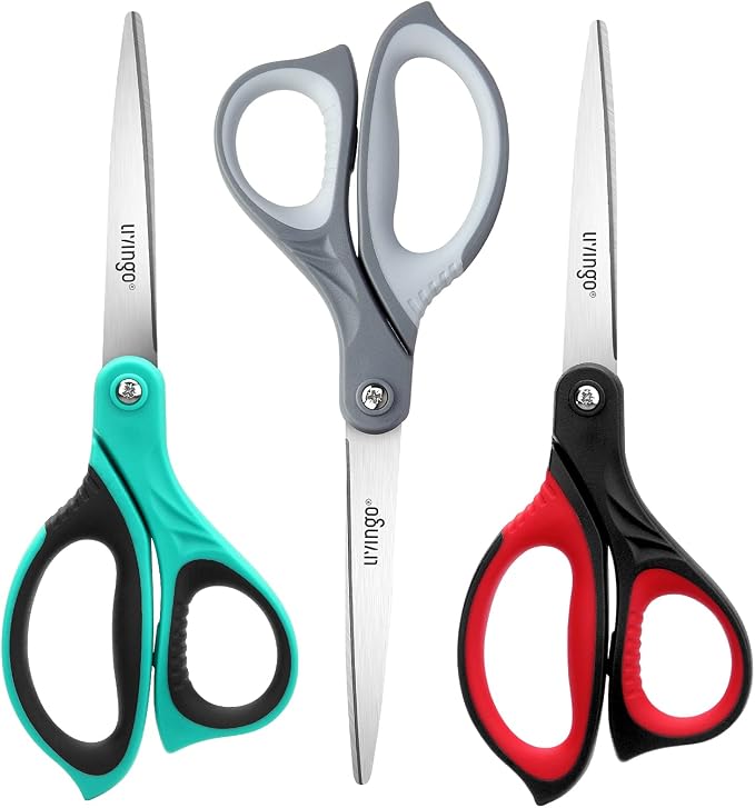 LIVINGO 3 Pack 8.5" Sharp Scissors All Purpose for Cutting Fabric Paper | Ergonomic Comfort Grip, Stainless Steel Blades, Shears for Office & School Home Sewing & Crafting DIY Daily Use