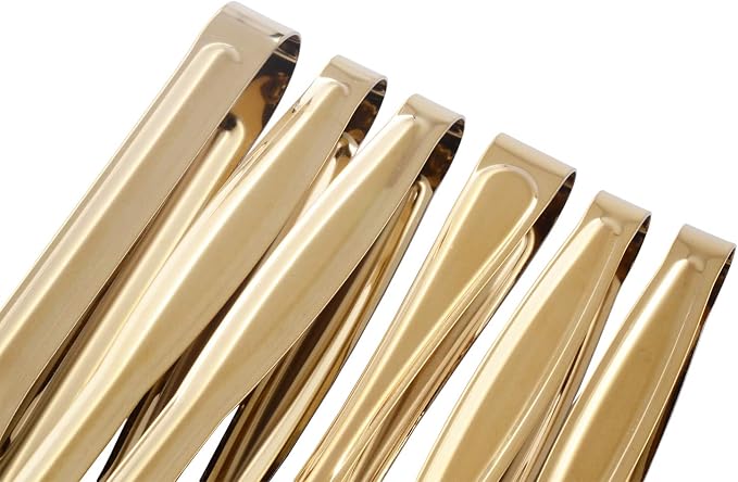 HINMAY Gold Plated Mini Serving Tongs Set 6-Inch Appetizers Tongs, Set of 6 | Stainless Steel Small Sugar Cube Tongs Ice Tongs