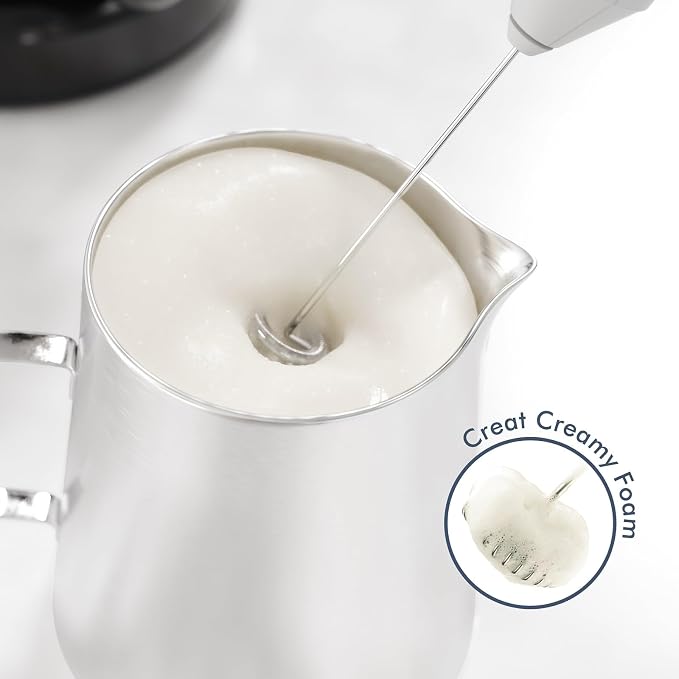 England Stories Electric Milk Frother Handheld, Battery Operated Whisk Beater Foam Maker for Coffee, Cappuccino, Latte, Matcha, Hot Chocolate, Mini Drink Mixer, No Stand, Metal Blue