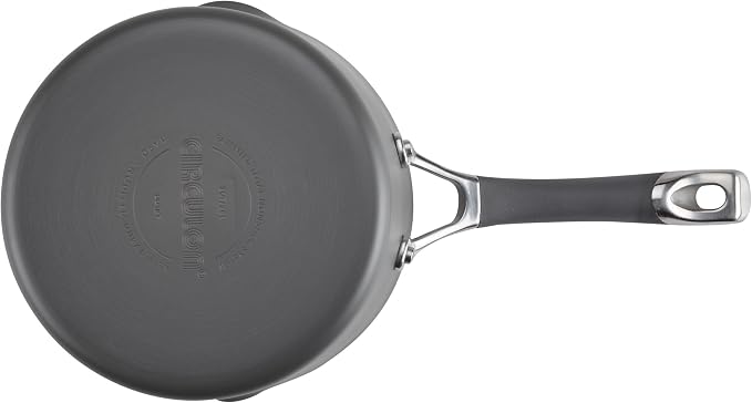 Circulon Radiance Hard-Anodized Nonstick Saucepan with Lid, 3-Quart | Straining lid for easy draining, durable hard-anodized nonstick construction for everyday cooking, in Gray