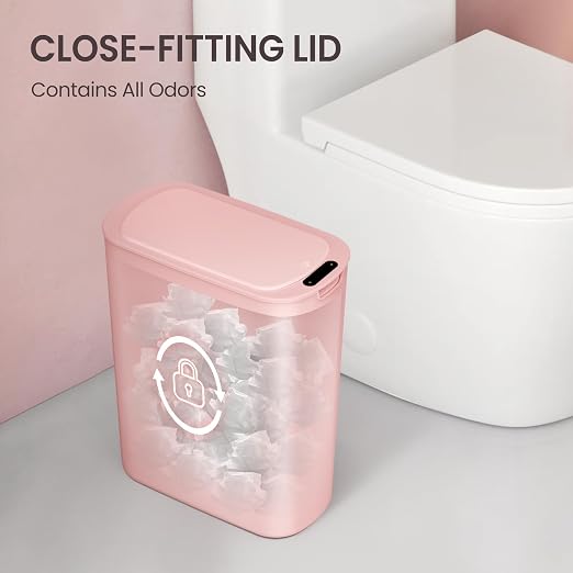 Cesun Automatic Small Bathroom Trash Can with Lid, 2.6 Gallon, Pink | Motion Sensor, Plastic, Touchless, Odor Control, Smart Garbage Can, Battery Operated, Manual Button, for Office/RV/Bedroom