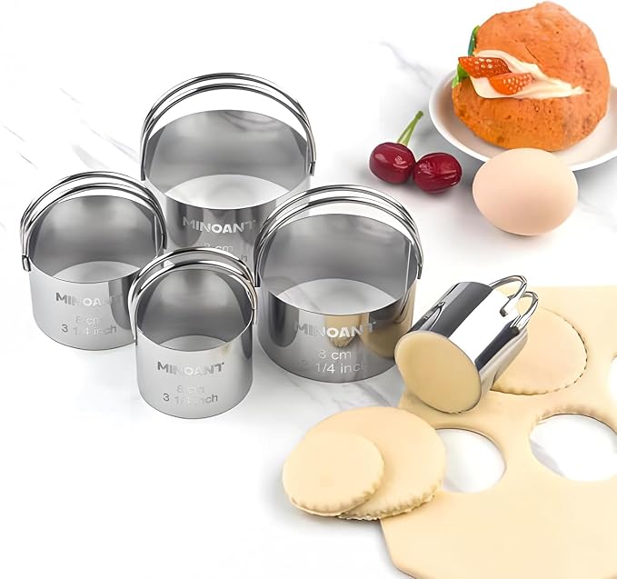 Round Cookie Cutters with Handle,Cookie Biscuit Cutter Set(5 Pieces/Set) | Stainless Steel Circle Cutters Donut Cutter Mold Tool with Ring for Baking, Biscuits, Cakes, Sandwiches