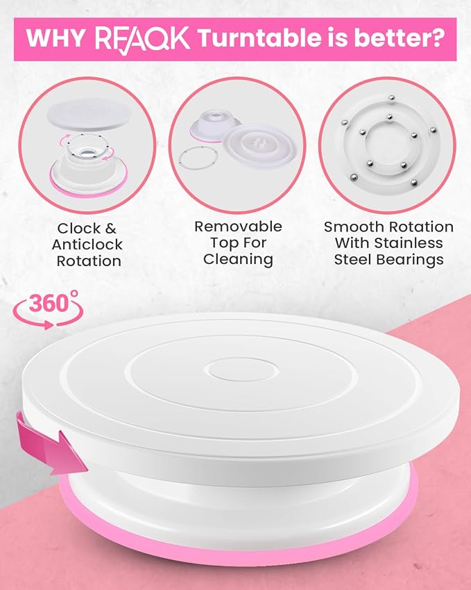 RFAQK 200PCs Cake Decorating Kit with Cake Turntable & Leveler, Baking Supplies Gift Includes 110+1 Piping Bags,55 Icing Tips,2 Frosting Spatulas, Adjustable Scraper, Video Tutorial, Booklet & more