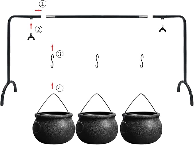 Halloween Decorations Indoor, 3 Pack Witches Cauldron Serving Bowls on Rack | Halloween Party Decorations Halloween Candy Bowl Black Plastic Cauldron for Home Kitchen Decor
