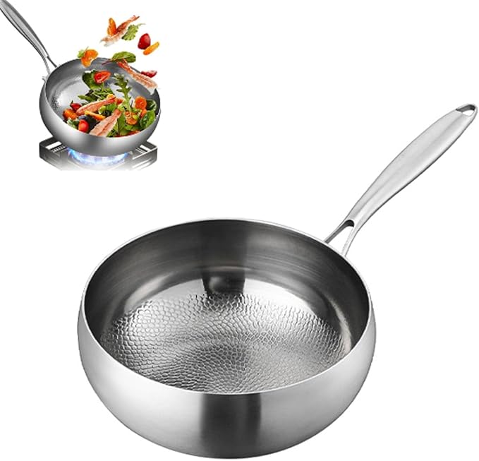 Titanium Hammered Pan with Lid, Thickened Multi-Layer Stock Pot, Titanium Wok Pan, Scratch-Resistant Non Stick Titanium Frying Pans, Even Heating for Cooking,11.02in