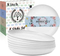 Wheat Straw Plates, 8 Inch Dessert Plates Set of 8, Unbreakable White Round Plate - Alternative to Plastic Plates, Lightweight Microwave and Dishwasher Safe Plate Set for Camping - White
