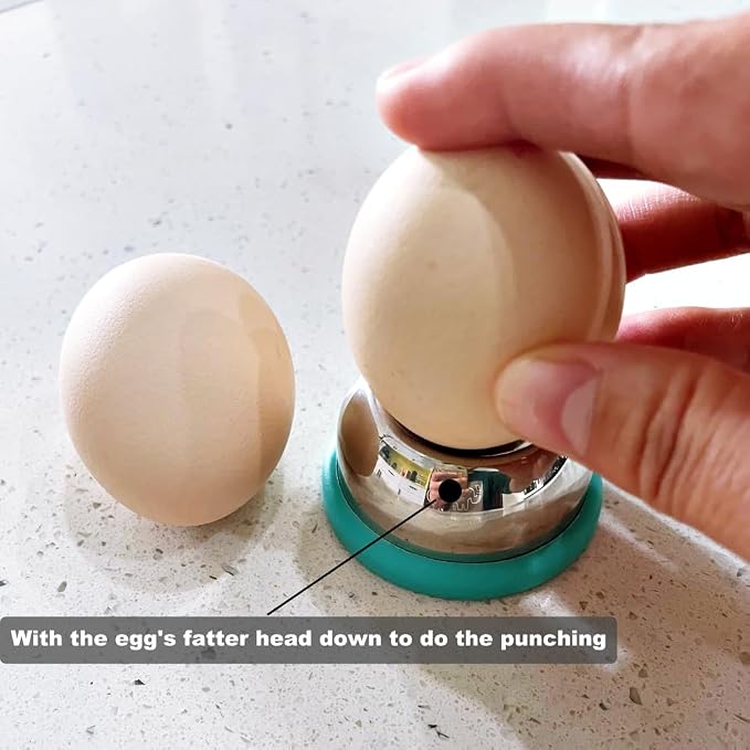 Jawbush Stainless Steel Egg Piercer - Heavy Duty Egg Hole Puncher for Hard Boiled Eggs with Retractable Pin & Non-Slip Base - Easy Peel Tool for Meal Prep, Keto & Bento, Blue 2 Pack