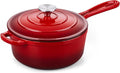Onader Cast Iron Sauce Pan Pot, 3QT Small Saucepan with Lid, Enameled Cast Iron Dutch Oven Cooking Kitchen Pot, Nonstick & Heavy Duty – Red