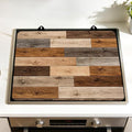 Reclaimed Wood Stove Top Cover for Electric Gas Glass Top Stove | Rustic reclaimed barn wood kitchen decor; non-slip stovetop cover, faux wood noodle board, glass cooktop mat, farmhouse