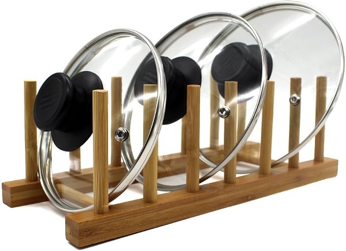 Bamboo Wooden Plate Racks Dish display Holder Kitchen Storage, Pack of 2 | Cabinet Organizer for Dish / Plate / Bowl / Cup / Pot Lid / Cutting Board/ Book (vertical)