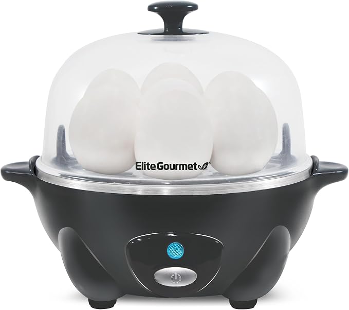 Elite Gourmet EGC710DKG Rapid Egg Cooker, 7-Egg Poacher/Omelet Maker, Ash | Easy-to-peel hard, medium, or soft-boiled eggs - auto shut-off, alarm, 16-recipe booklet included - BPA-free construction