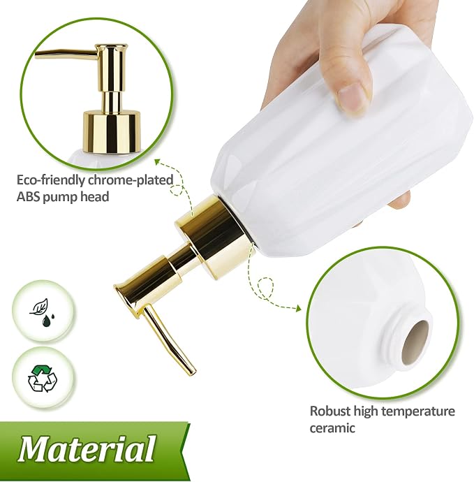 14OZ Hand Soap Dispenser for Bathroom and Kitchen, Ceramic (New White) | Refillable Hand Soap Dish Soap Dispenser, Great for Kitchen Sink, Liquid, Essential Oil & Lotion, Pump Dispenser Bottle