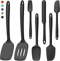 Coukre Silicone Spatula Set of 7, BPA Free Food Grade Silicone Cooking Utensils, Heat Resistant Kitchen Tools for Nonstick Cookware, Dishwasher Safe Spatulas for Cooking and Baking（7,PureBlack）