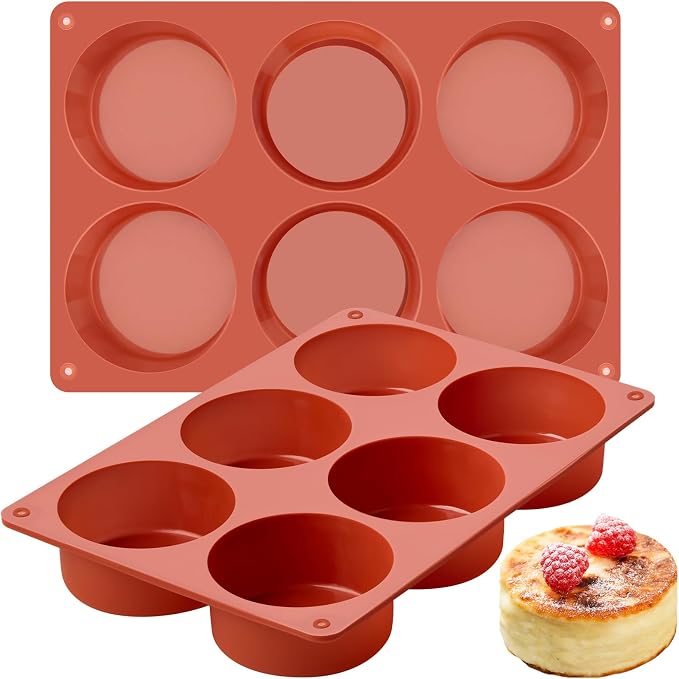 JOERSH Silicone Egg Bite Molds, 3 Inch, 2 Pack | Frittata Baking Pans, Non Stick, Round Silicone Molds, For Egg Breakfast Sandwich, English Muffin, Cheesecake, Dinner Rolls