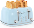 Keenstone Toaster 4 Slice, Retro Stainless Steel Wide Slot Toaster with Dual Independent Controls, 6 Browning Levels, Bagel, Defrost, Reheat & Cancel, Removable Crumb Tray, Blue