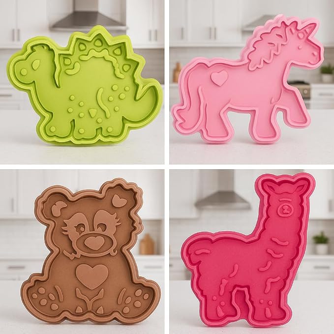 Mrs. Anderson's Baking Animal Cookie Cutters, Set of 4, Spring-Action Embossing Cutters For Cookies, Fondant, And Pastry Dough