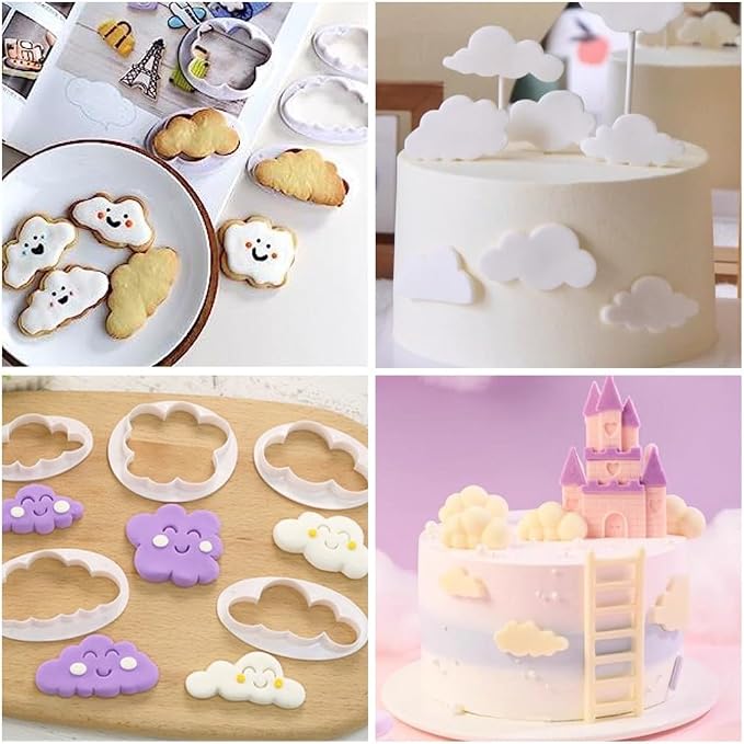 Cloud Cookie Cutters Fluffy Fondant Cutter Cake Mold Cupcake Topper 10 Pcs | Fluffy Cloud Plastic Fondant Cookie Cutter Cake Mold Sugar Craft Mold Cupcake Topper Decorating Tools