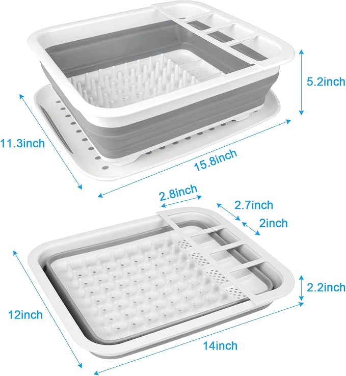 Collapsible Dish Drying Rack Portable Dish Drainers for Kitchen Counter with Drainboard, Kitchen Sink Organizer Basket RV Accessories Camper Storage and Organization Dish Rack Over Sink Drying Rack