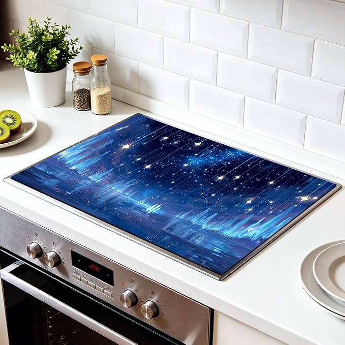 Blue Starlight Stove Top Cover 28.35x20.47 in Non Slip Mat | Heat Resistant Cooktop Protector Mat with Non-Slip Backing, Scratch Protection and Countertop Drying Mat.