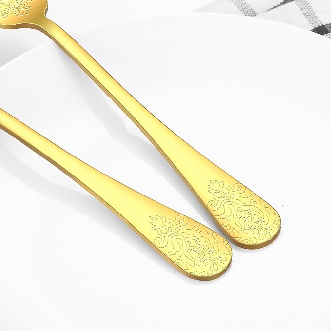 40 Pcs Gold Silverware Set for 8, Food Grade Stainless Steel Flatware Set, Eating Utensils Sets Include Fork/Knife/Spoon, Reusable Cutlery Set for Home Kitchen, Dishwasher Safe, Embossed pattern-2