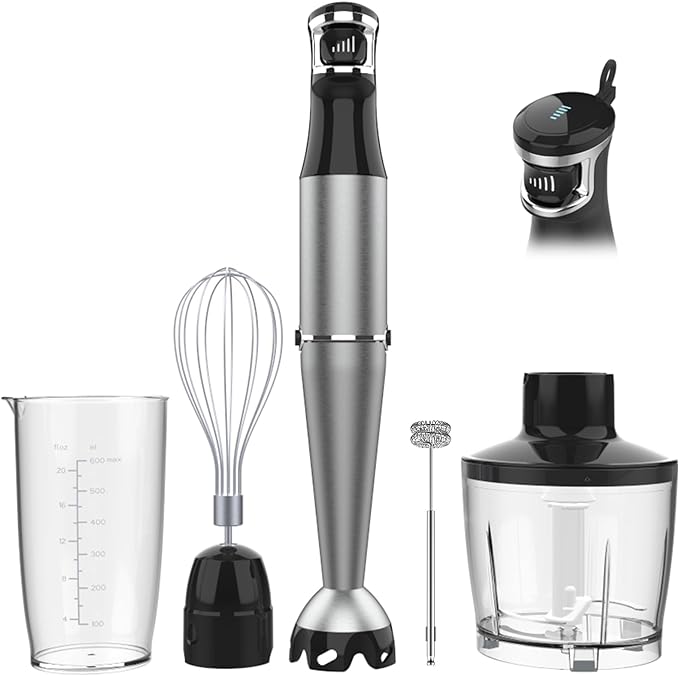 Turelar Immersion Blender Handheld Corded, 1100W 5 in 1 Hand Blender Set | Trigger Variable Speed, Emulsion Stick Mixer with Food Processor, Whisk, Frother, for Soup, Puree, Baby Food, Anti-scratch