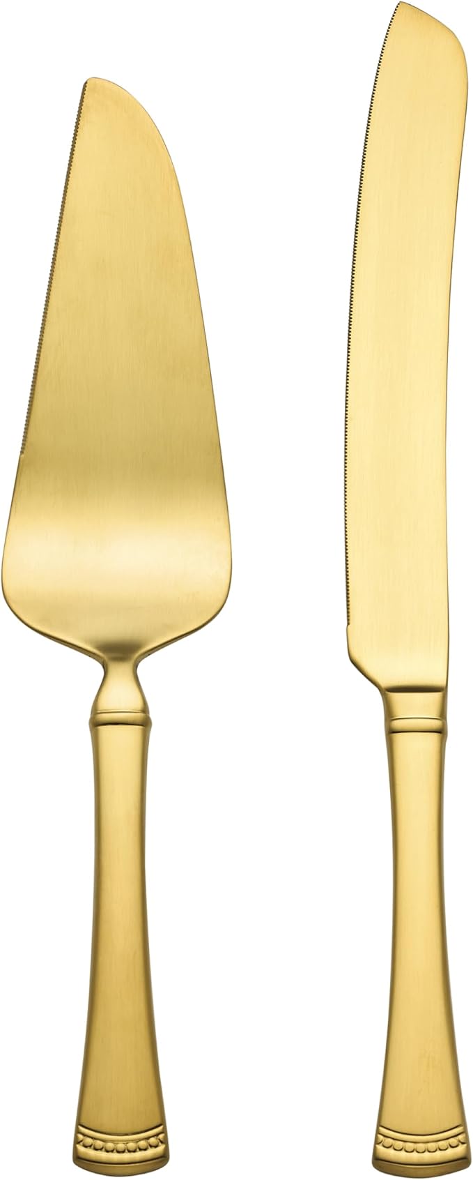 Lenox Portola Satin Gold Silverware Cake Dessert Set, 2-Piece, Flatware | 18/10 stainless steel, gold finish | dishwasher safe | 12.85 inch knife, 11.22 inch server, wedding cake cutting set