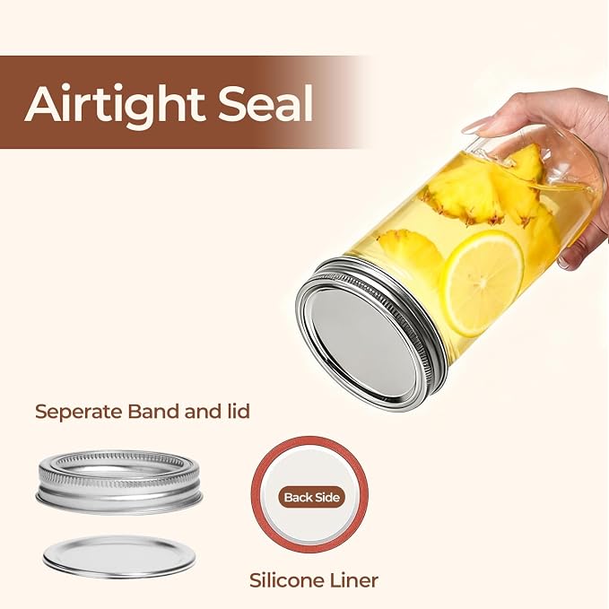 ComSaf 24 oz Wide Mouth Mason Jars 6 Pack, Tall Glass Jars with Lids | BPA-Free Materials, Canning Pickling Jam, Sauce Juice, Chunky Salsa, Sourdough Starter, Large Capacity, DIY Favor