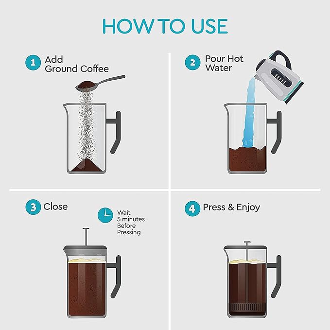 Belwares French Press Coffee Maker - Large 50oz 6-Cup, 304 Stainless Steel Coffee Press, Double Wall Insulated Heat Retention, 4-Level Filtration for Smooth Ground-Free Coffee, 2 Extra Filters, Silver