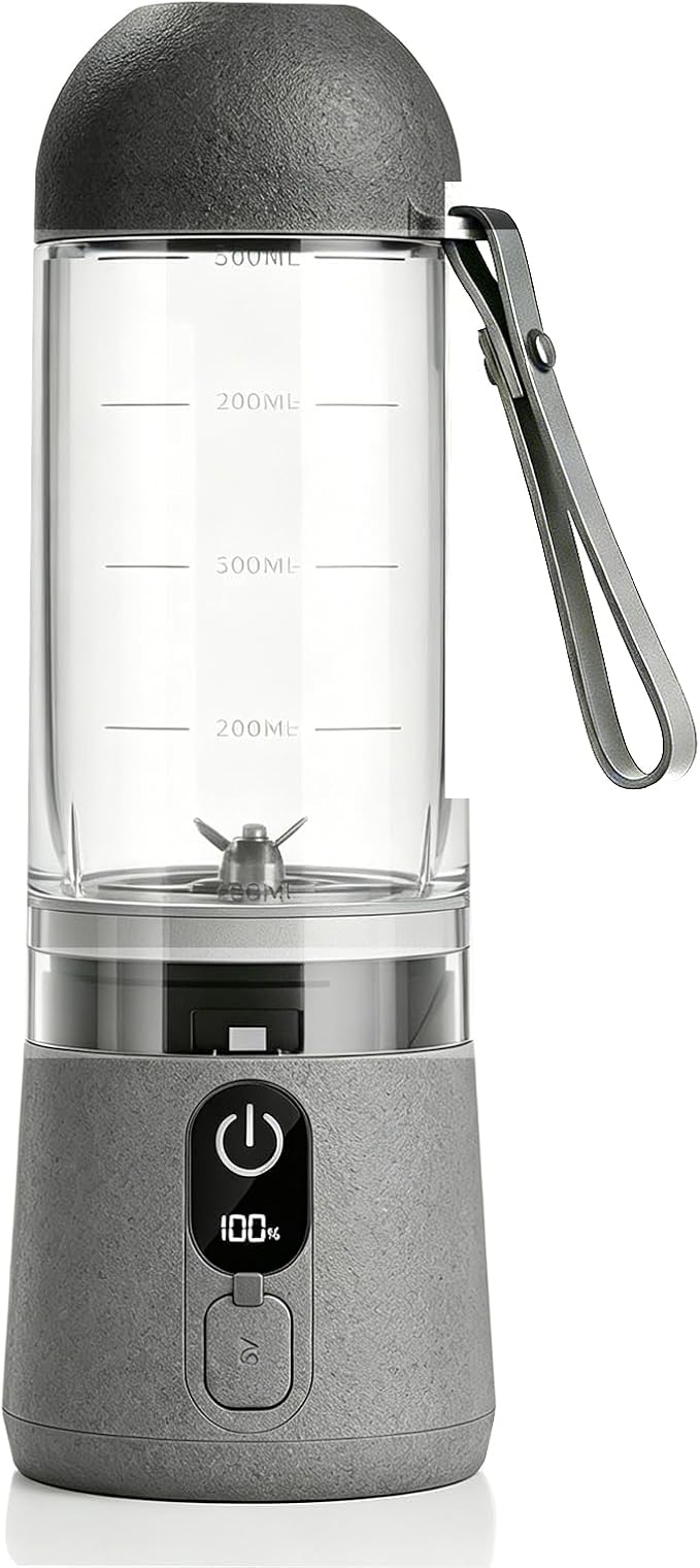 Portable Blender, 8 Blades Personal Size Smoothie Blender for Shakes, USB C Rechargeable Juicer Cup with LED Display, Travel Friendly Mini Mixer for Home, Office, Gym, 16oz, Grey