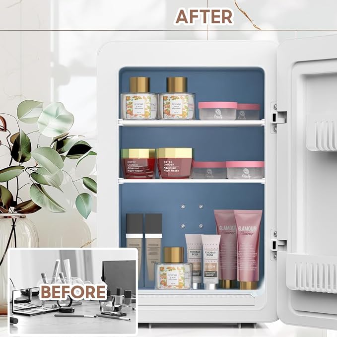 Kikihouse 16L/20L Skincare Fridge with LED Mirror, Small Fridge for Makeup | Portable Skin Care Fridge for Beauty, Cosmetics, Personal Mini Refrigerator for Food, Office, Dorm, Car, Cooler & Warmer