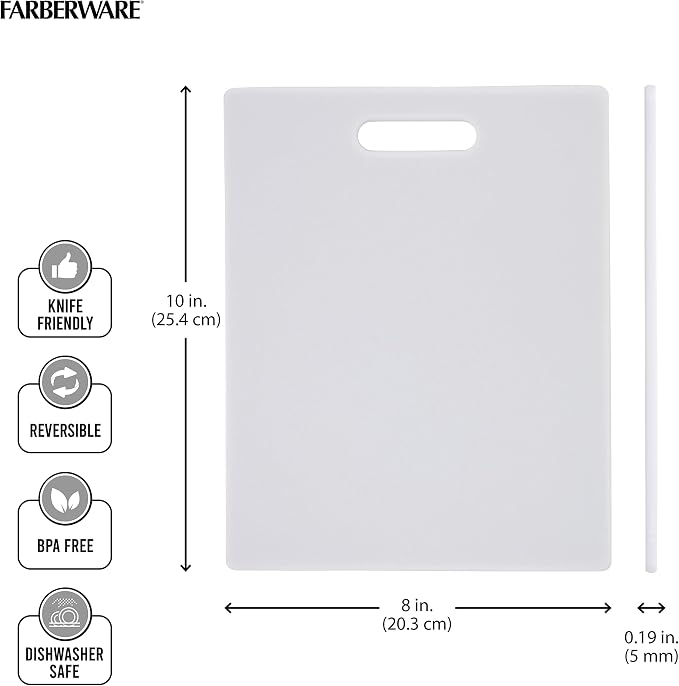 FARBERWARE Reversible Plastic Cutting Board, 8x10 Inch, White, Dishwasher Safe, Non-Porous and Durable for Chopping, Slicing, Prep, Easy to Store