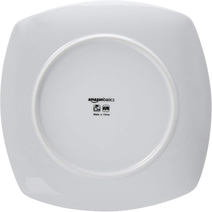 Amazon Basics Square Dinnerware Set for 6, Plates and Bowls for Kitchen, 18-Piece, Dishwasher and Microwave Safe, Modern Beams