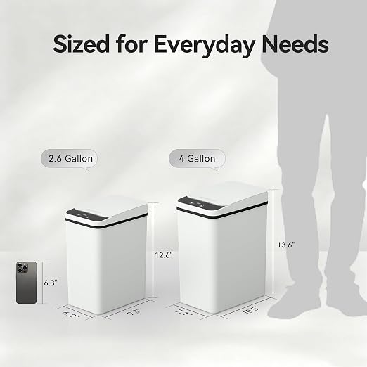 FRESHLIX 2 Pack Automatic Bathroom Trash Can 2.6 Gallon Smart Touchless Motion Sensor Trash Can with Lid Electric Waterproof Narrow Small Garbage Bin