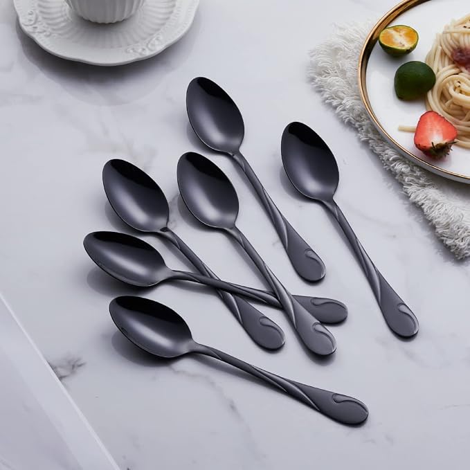 Black Silverware Set for 12, 60-Piece Stainless Steel Flatware Set, Shiny Black Metal Cutlery Set, Include Fork, Knife and Spoon Set, Dishwasher Safe