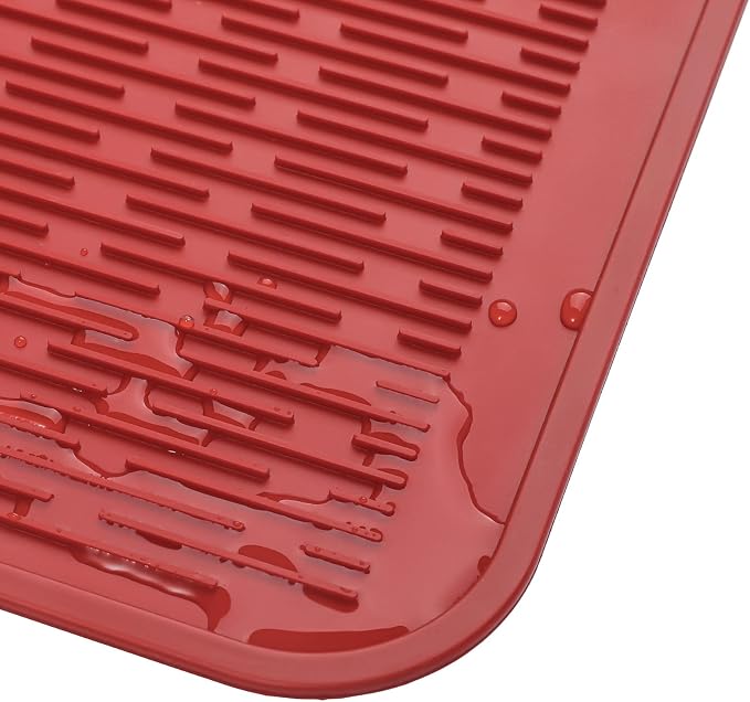 MicoYang Silicone Dish Drying Mat for Multiple Usage,Easy clean,Eco-friendly,Heat-resistant Silicone Mat for Kitchen Counter or Sink,Refrigerator or Drawer Liner Red 2XL 24 inches x 18 inches