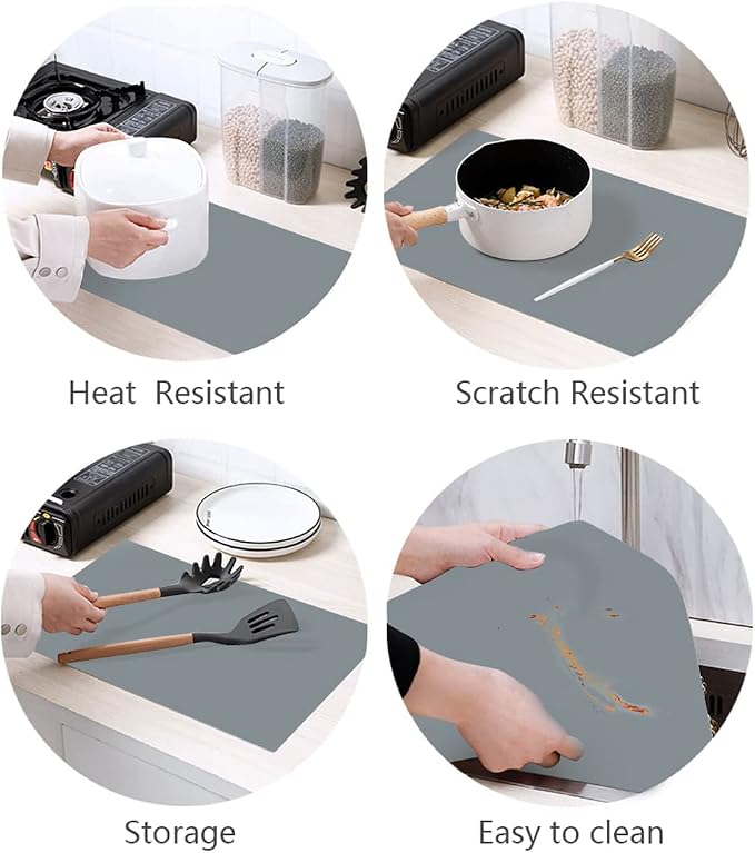 emolife Extra Thick Silicone Mats for Kitchen Counter, 23.6"x15.7", Grey | 2MM Thick Silicone Mat for Countertop Protector, Heat Resistant, Non-Slip Multipurpose Mats