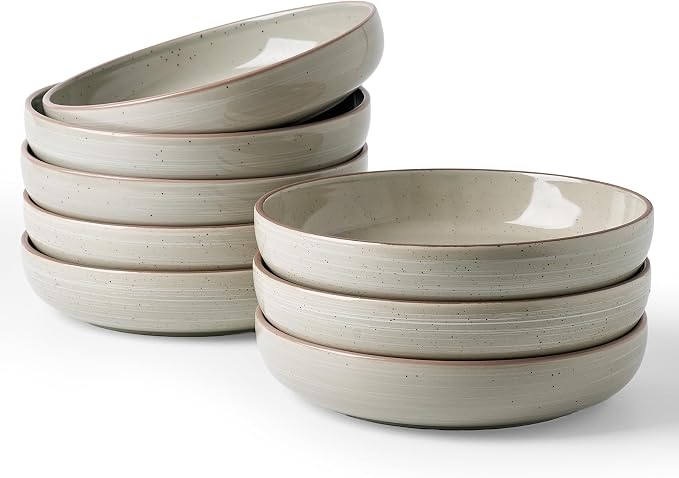 famiware Milkyway 33 oz Pasta Bowls Set of 8, Matcha Green | Double Reactive Glaze, Scratch-Resistant Stoneware Salad Bowls, Stackable, Dishwasher & Microwave Safe, Lead-Free