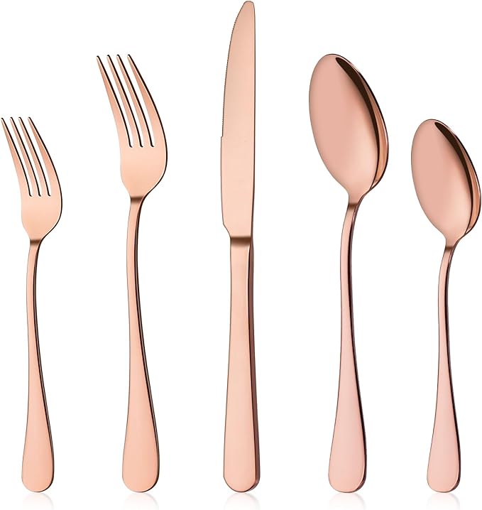 Rose Gold Silverware Set for 4, Flatware Cutlery Set 20 Piece | Premium Stainless Steel Tableware Set, Include Knife Fork and Spoon, Mirror Polished, Ready for Any Dinner or Weddings