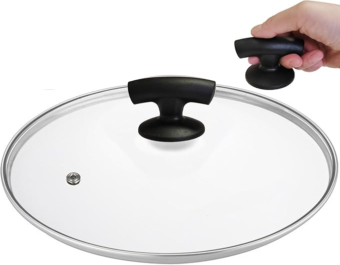 Glass Lids for Pans and Pots - 8, 9.5, 10.25, 11, 12, 12.5 Inch Tempered Covers for Frying, Cast Iron, Dutch Oven, Sauce Pan - Replacement Lids With Stainless Steel Rim (8 Inch)