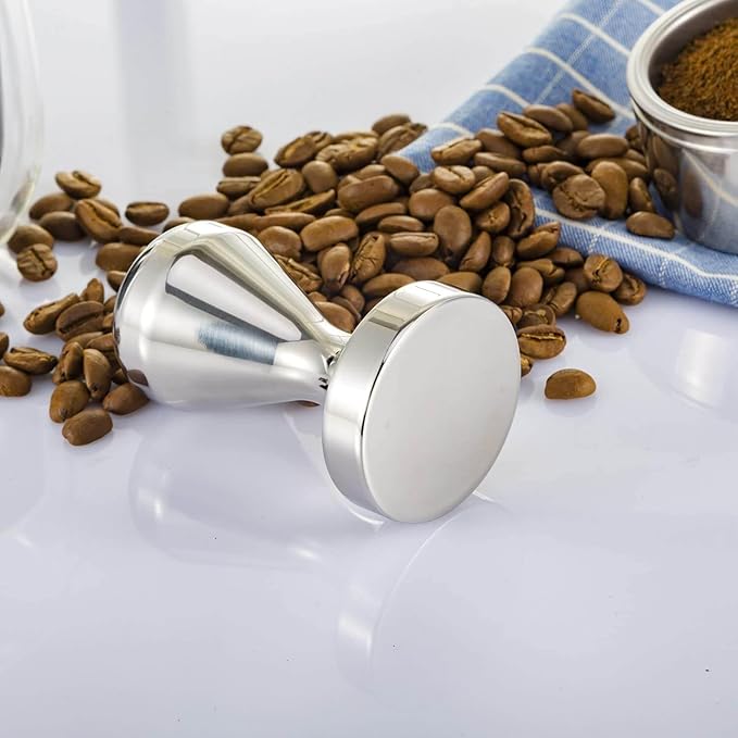51mm Espresso Tamper, Coffee Tamper with Flat Base, Solid Aluminum Alloy Coffee Press Tool, Chrome-Plated Hand Espresso Tamper for 51mm Portafilter Espresso Machines