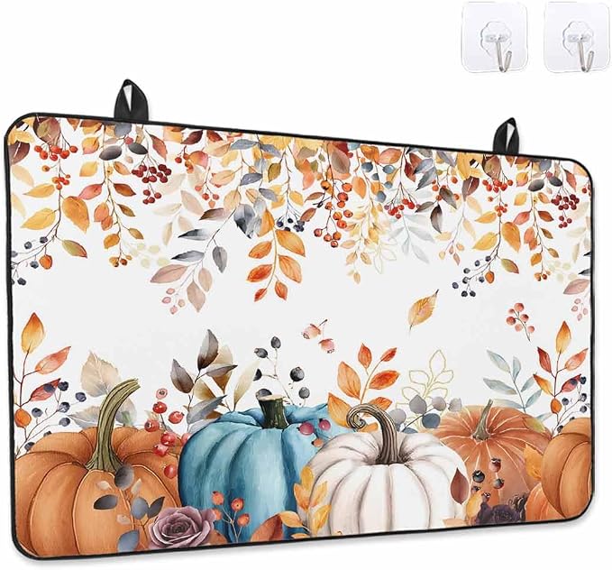 Stove Top Covers for Electric Stove 31x24 Inches, Fall Pumpkins HeatResistant Glass Cooktop Protector, Thanksgiving Weeping Leaves Watercolor Ceramic Stovetop Countertop Covers Vintage Mat, Oven Cover