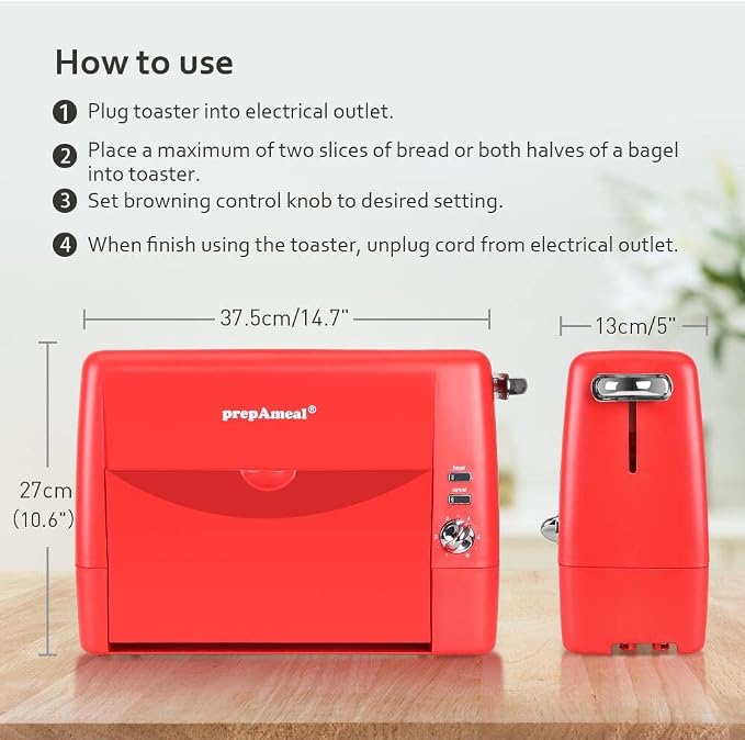 Long Slot Toaster 2 Slice Wide Slot Bread & Bagel Toaster (Red) | 1400W Slim Toaster, Red Toaster for for Waffles, Puff Pastry, Removable Crumb Tray, 6 Shade Settings, Bagel / Cancel