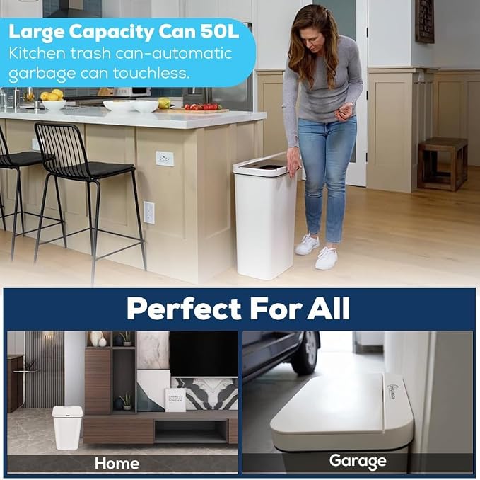 Simpli-Magic 13 Gallon (50L) Motion Sensor Touchless Trash Can – Automatic Hands-Free Garbage Can for Kitchen, Home, Office