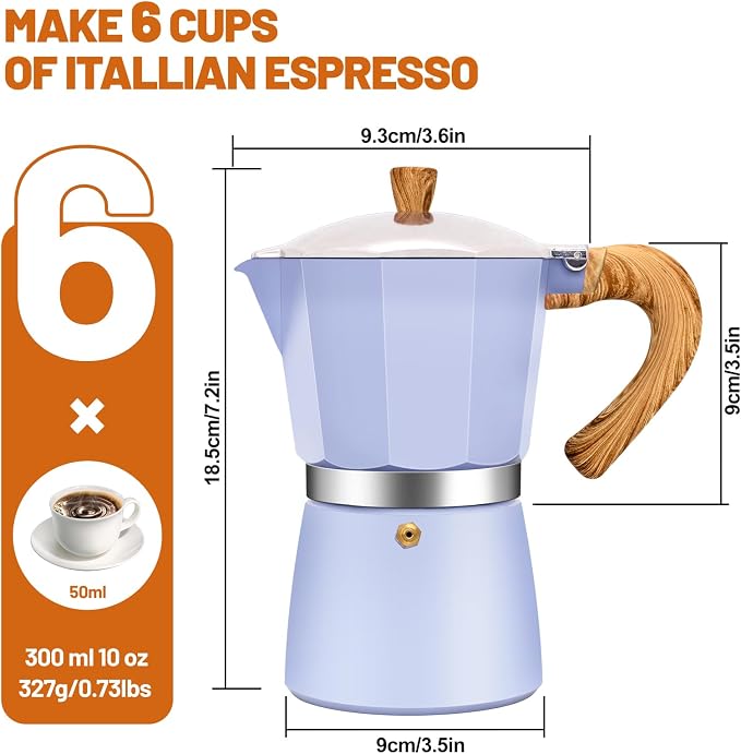 6 Cup Aluminum Espresso Stovetop Moka Pot Express Coffee Maker Percolator Italian Classic Mocha Coffee Machine for Italian and Cuban Cafe Brewing for Home & Camping 300ml 10oz