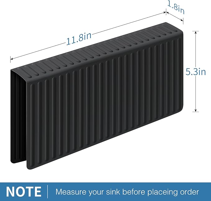 Bligli Silicone Sink Saddle, Large and Durable Sink Divider Mat with No Suction Cups, Kitchen Divided Sink Protector Mat for Glassware Dishes, Easy to Clean and No Smell, 11.8" x 12.4" (Black)