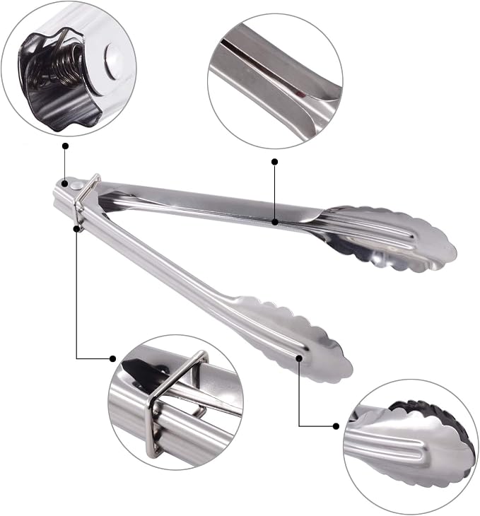 HINMAY Mini Stainless Steel Serving Tongs Small Tongs Set (7-Inch 3 Pieces) | Small Metal Tongs for Serving Food Cooking Salad Grilling