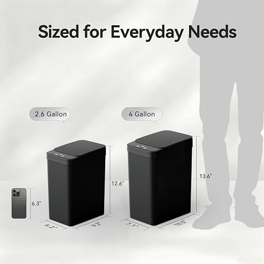 FRESHLIX Bathroom Automatic Trash Can, 4 Gallon Touchless Motion Sensor Small Garbage Can with Lid Smart Electric Narrow Waterproof Garbage Bin for Bedroom Office, Black