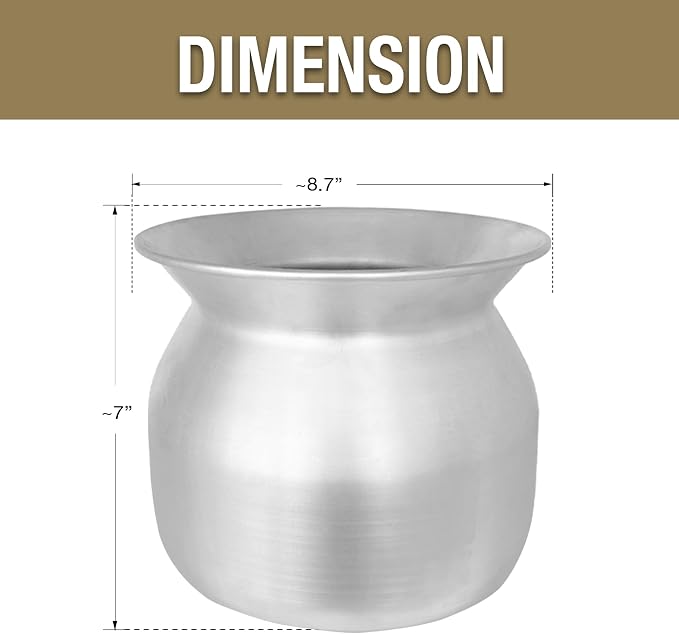 Sticky Rice Aluminum Cook Pot from Thailand - Genuine Replacement Pot for Traditional Steamer Crock, Family Size 8.67 Inch Standard Diameter (22 cm)