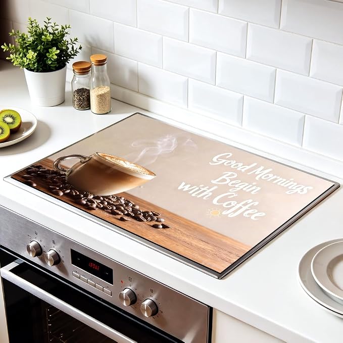 Good Morning Coffee Latte Stove Top Cover 28.35x20.47in Kitchen | Good morning coffee latte stove top cover 28.35x20.47 in; cozy kitchen cooktop mat dishwasher safe machine washable