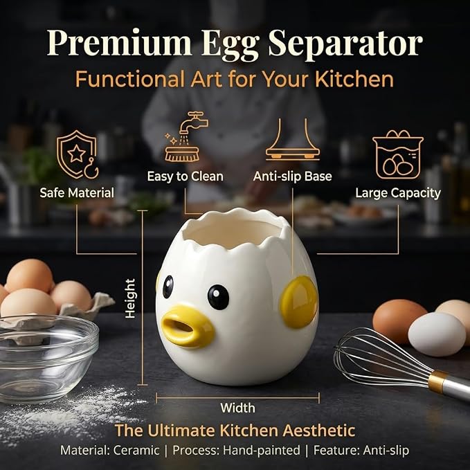 Ceramic Egg Filter Splitter, Funny Vomiting Chick Yolk White Separator | Multi-Purpose Baking Assistant Tool, Microwave & Dishwasher Safe, Hand-Painted Kitchen Gadget, Gift for Home Bakers